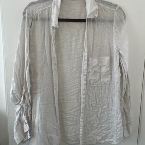 White Casual Button Down Shirt with Long Sleeves and Lightweight Fabric